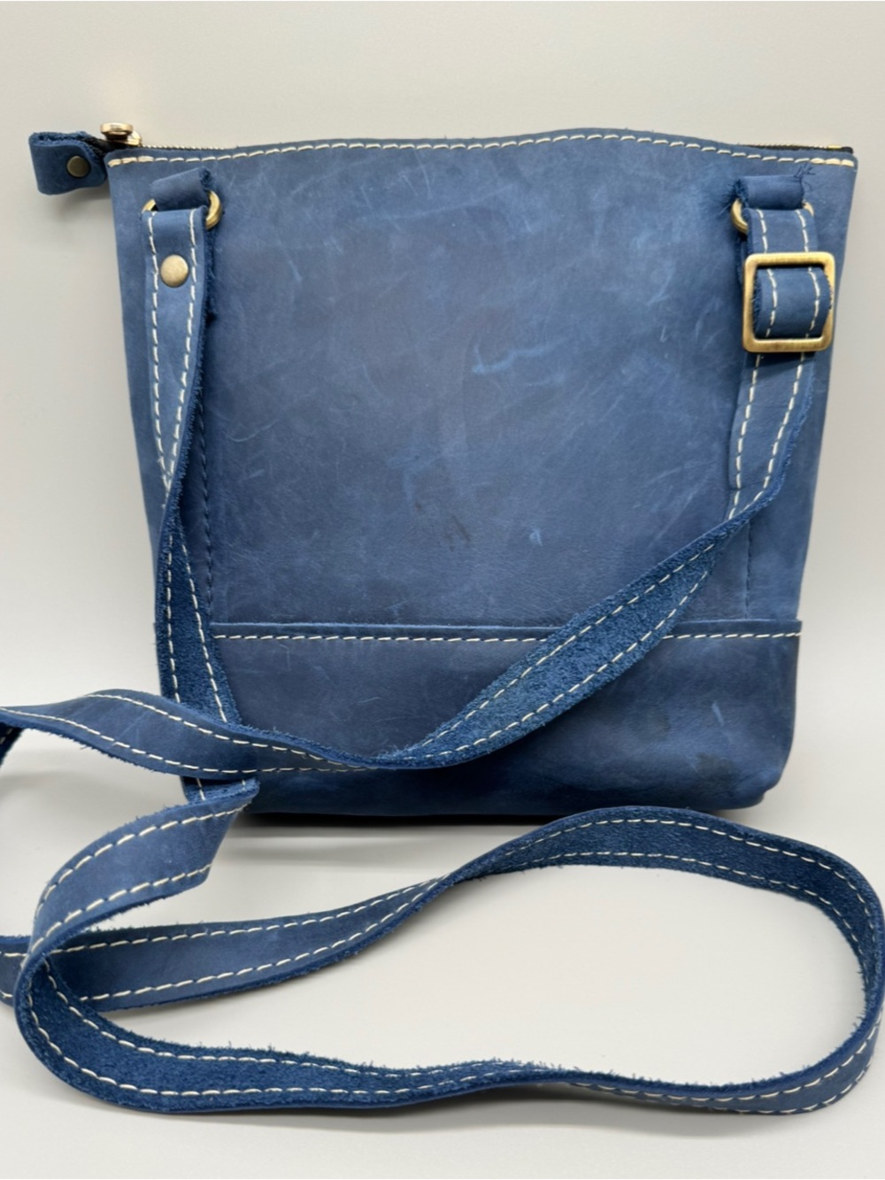 Portland Leather Goods Festival Navy Blue Suede Crossbody Bag - Picture 5 of 9